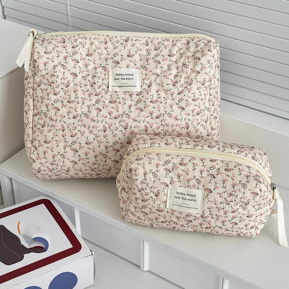 pochette à cosmétiques vintage pour femmes, imprimé floral, sac à main de voyage, sac de rangement de maquillage, sac matelassé de grande capacité pour cadeau
