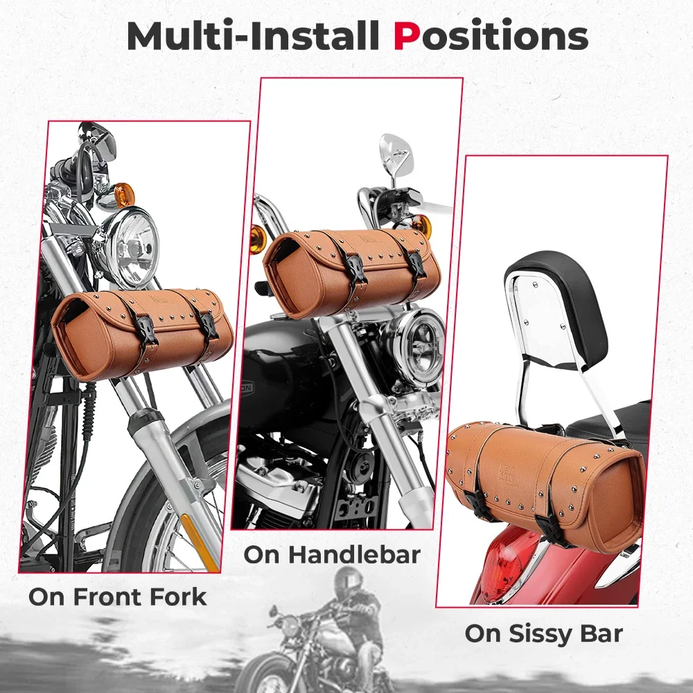 sac de fourche à outils de moto rétro en cuir pu, sacoche universelle pour fourche avant, guidon, pochette de rangement sissybar, sacs en rouleau pour moto