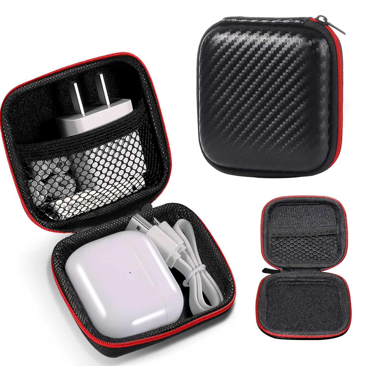 étui de transport carré pour écouteurs, petit sac de rangement pour petit chargeur, sac portable pour stocker une clé usb et une carte sd (noir)
