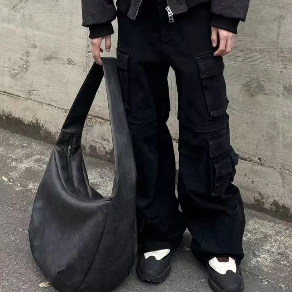 Sac fourre-tout ​ ​   Sac à bandoulière pour hommes de style vintage ​ ​   Sac à bandoulière en cuir PU de grande capacité ​ ​ Grande taille ​ ​   Sac fourre-tout plissé ​ ​   Quotidien