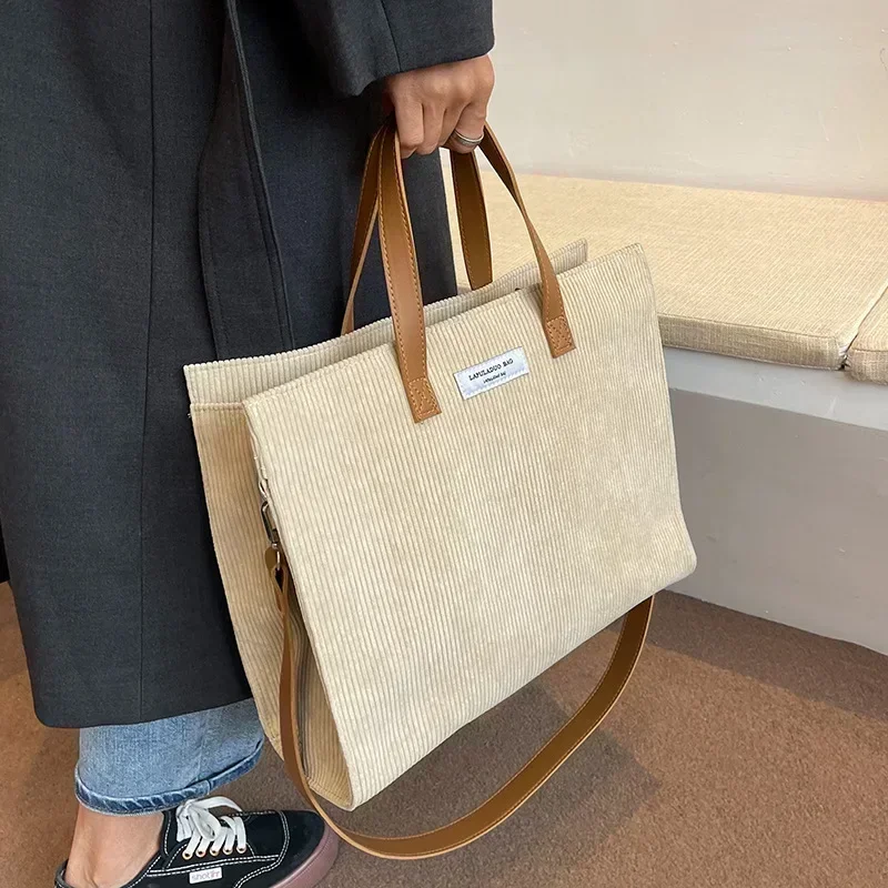 sacs à main vintage en velours côtelé pour femme, sacoche à bandoulière, fourre tout, shopping
