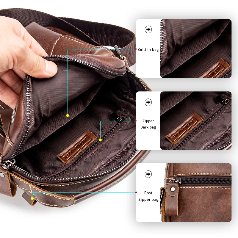 sac à bandoulière en cuir pour hommes, sac à bandoulière multifonctionnel et en cuir de vache de grande capacité, sac à main