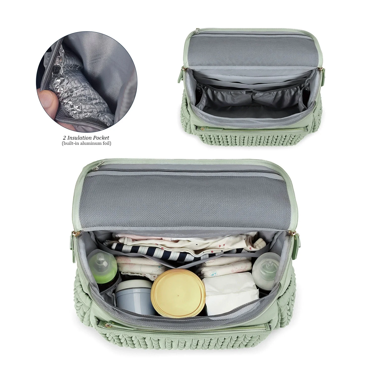 sac mère matelassé brodé, sac à main à une épaule à la mode, isolation thermique extérieure, sac à couches étanche, sangles détachables
