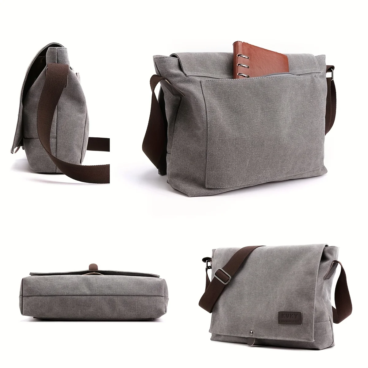 sac messager en toile marron – léger, durable, sangle réglable. parfait pour les déplacements, les voyages et l'utilisation quotidienne.