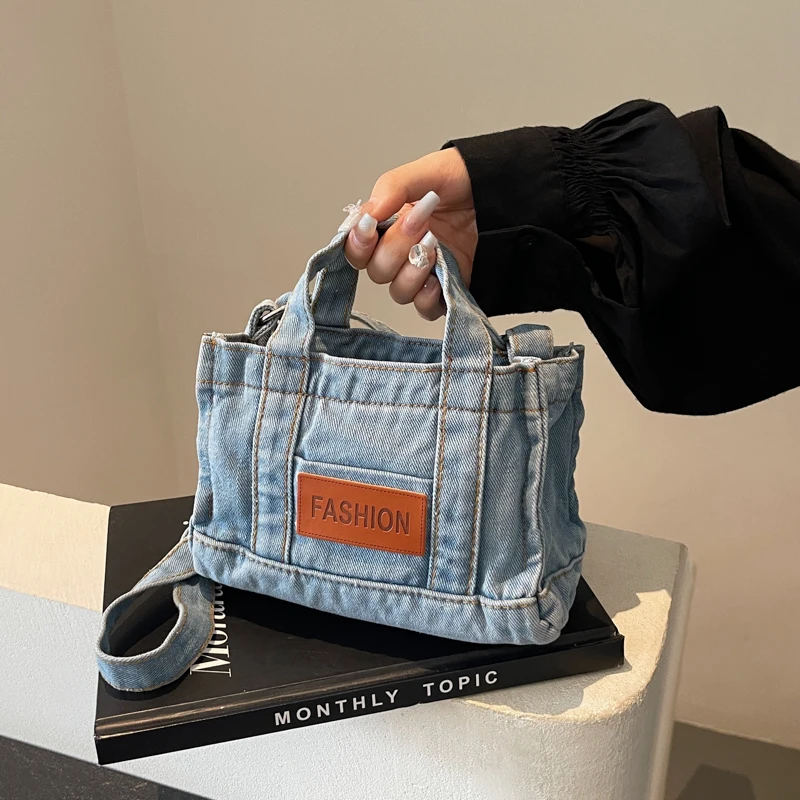1 sac à main en denim de couleur unie pour femme, sac à bandoulière adapté aux filles, aux dames, aux étudiants, aux reculistes et aux ouvriers à col blanc