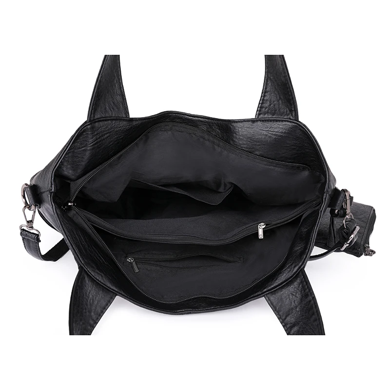 sac à main à bandoulière en cuir souple pour femme, grand sac hobo shopper noir solide, qualité document, fourre tout de voyage pour dame