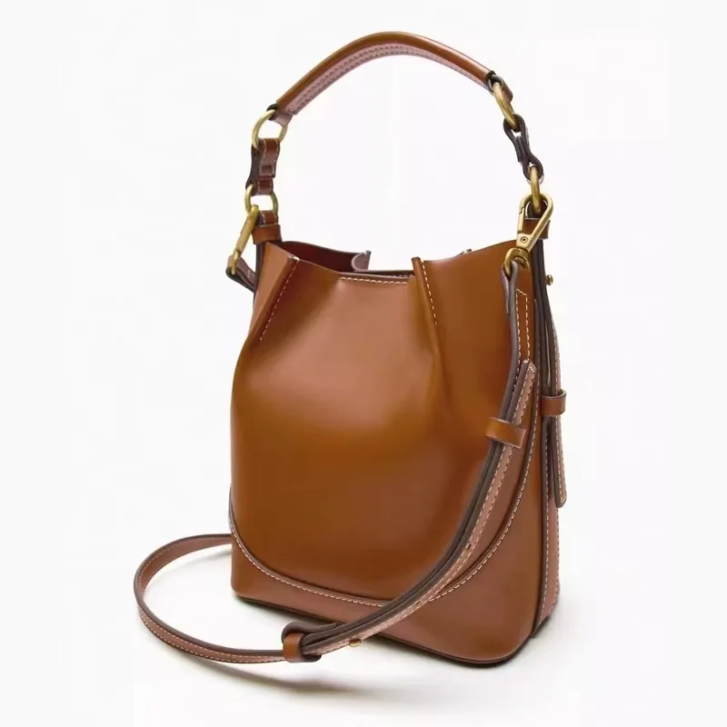 mode nouveau sac pour femmes marron style coréen cordon portable bandoulière large cordon seau sac