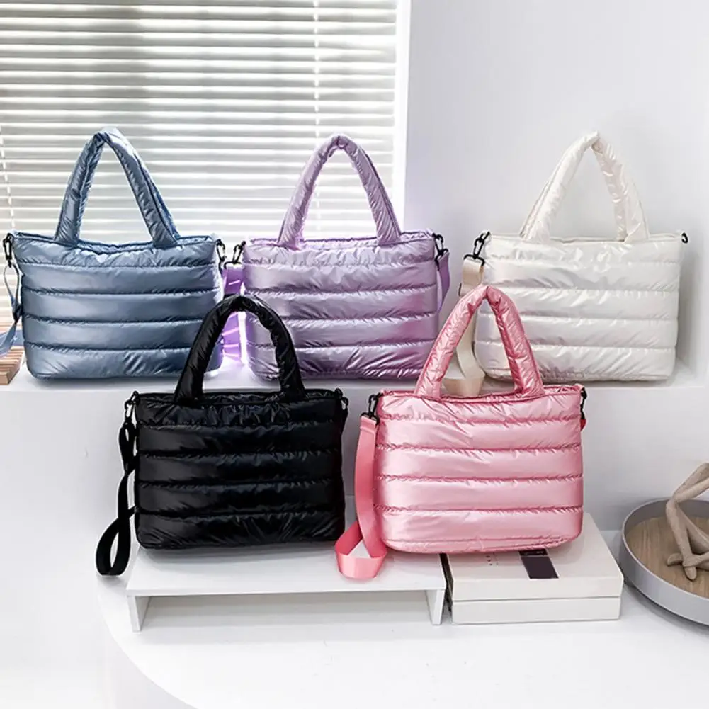 sac fourre-tout matelassé de grande capacité pour femme, fermeture éclair lisse, sangles réglables, oreiller paresseux, sac initié, sac à main d'hiver