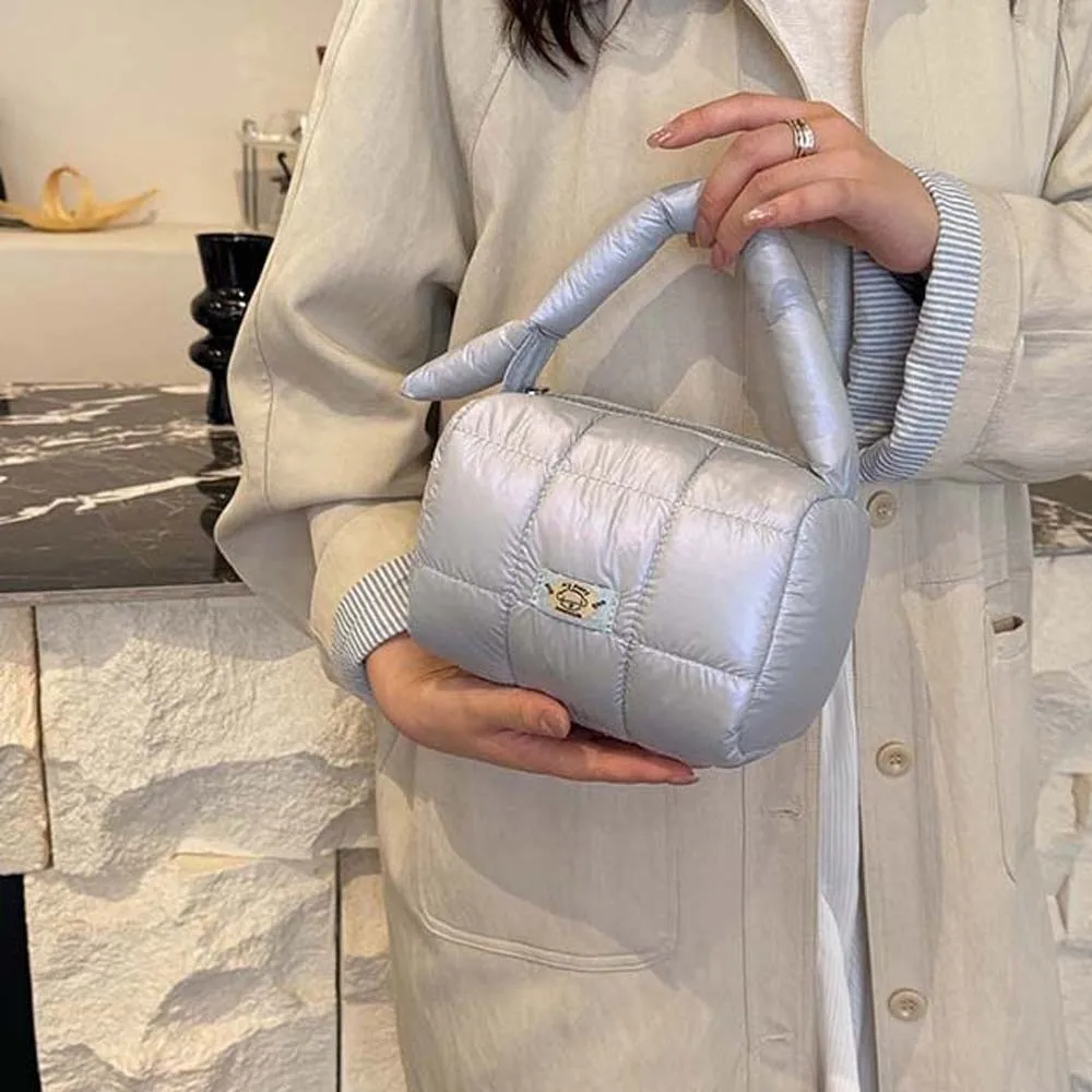 sac matelassé à grille plissée en nylon, organisateur de cosmétiques portatif léger, grande capacité, pochette fourre tout gonflée anti éclaboussures d'eau