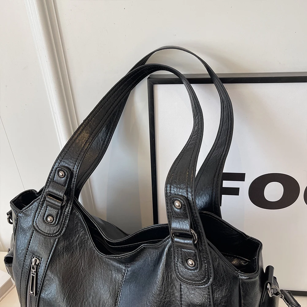 sac fourre tout pour femmes avec multi poches, sacoche en cuir pu avec fermeture éclair, sac à main rétro tendance pour le travail et les voyages