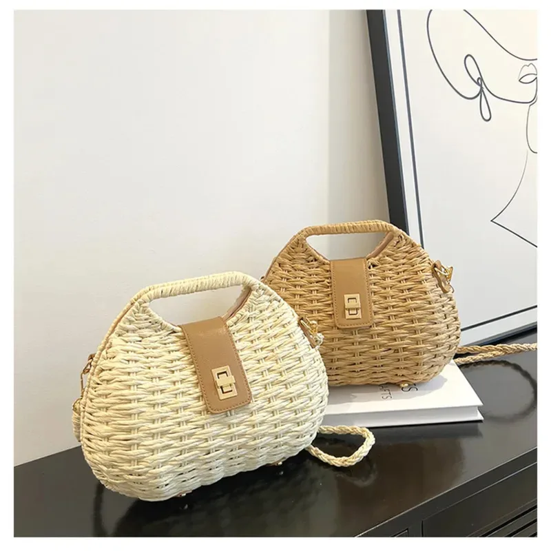 sac en rotin tissé en paille pour femmes, élégant, mode, sac en rotin, corde de paille, sac à bandoulière, sac de plage