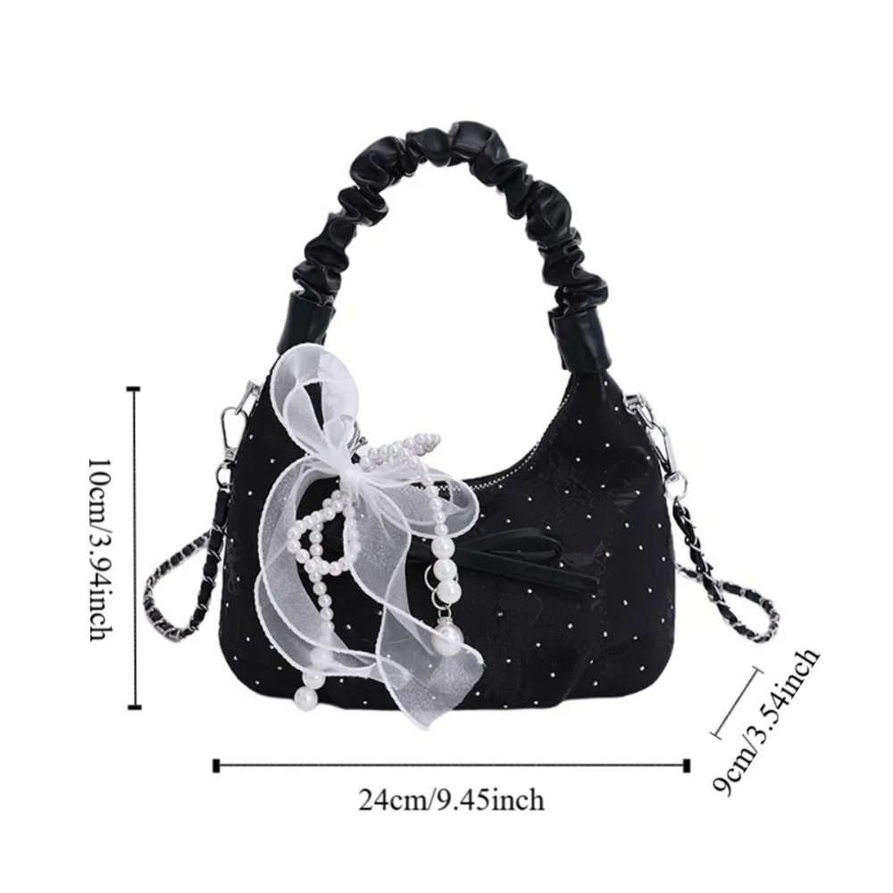 sac à main plissé avec nœud élégant, tendance, polyvalent, élégant, avec rubans, sangle réglable, fermeture éclair, pour femmes et filles