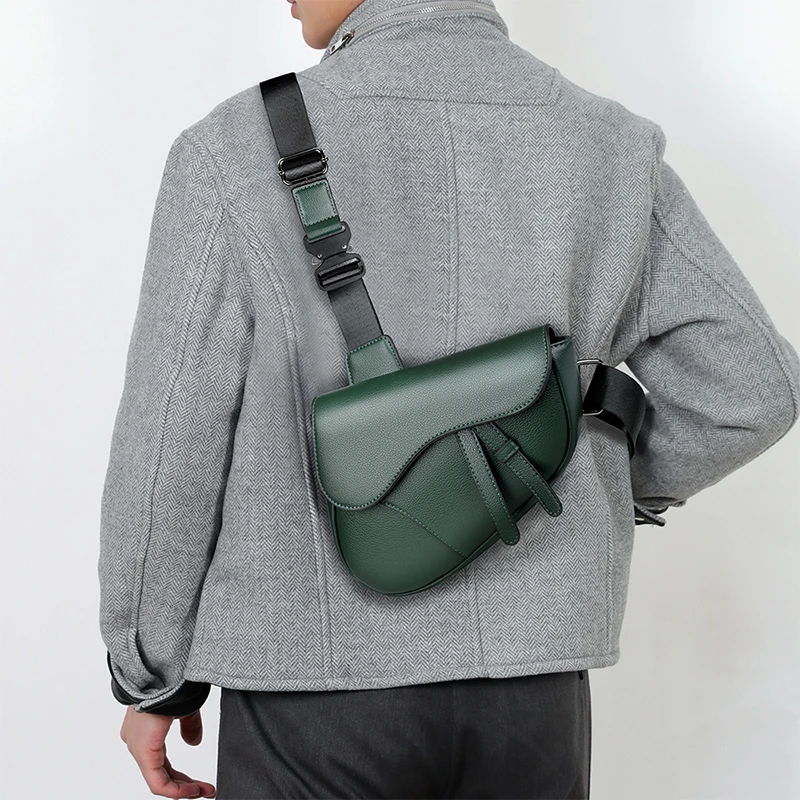 sac à bandoulière pour hommes, sac de selle en cuir de haute qualité, fermeture éclair premium, sac de poitrine simple de couleur unie, sacoche pour hommes d'affaires