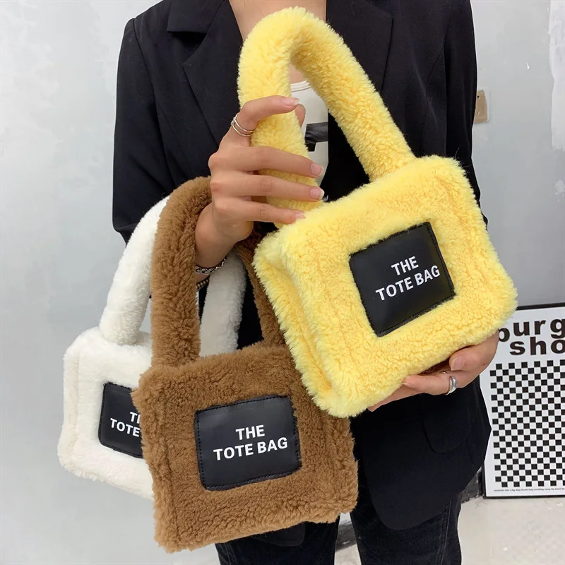 sac fourre-tout en laine d'agneau pour femme, sac à main de luxe, sacs à bandoulière initiés, fourre-tout à la mode, hiver