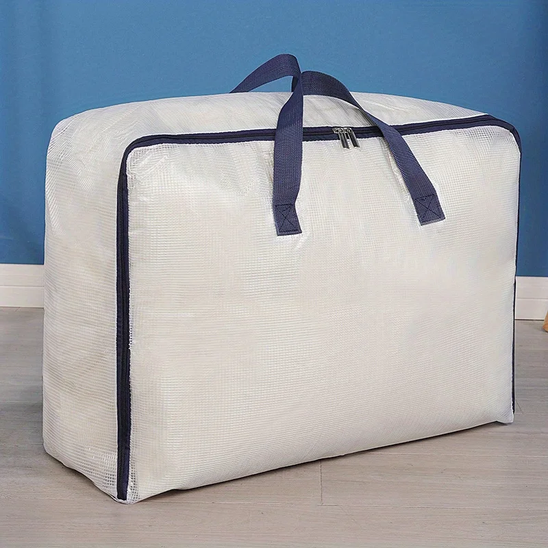 1 sac de rangement en pvc imperméable transparent extra large avec fermeture éclair et poignée sac de rangement carré polyvalent pour couettes, beddi