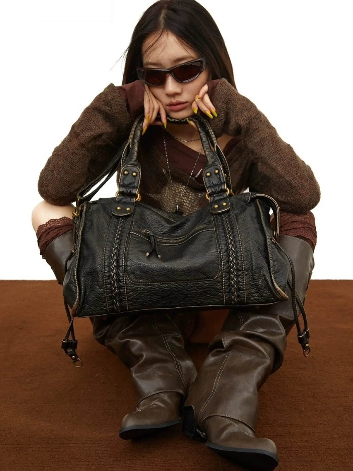 sacs à main sous les bras décontractés vintage pour femmes, sacs fourre tout esthétiques y2k, mode punk grunge, initiés, grande capacité, tout match