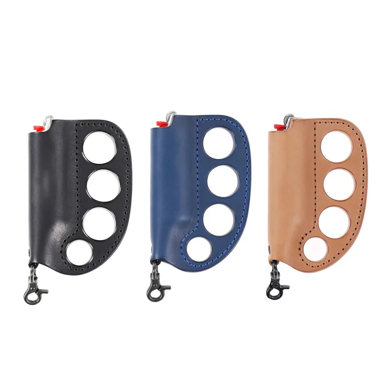 Étui en cuir pu de stockage de briquet d'auto défense de camping en plein air, cadeaux de porte clés de combat polyvalents portables