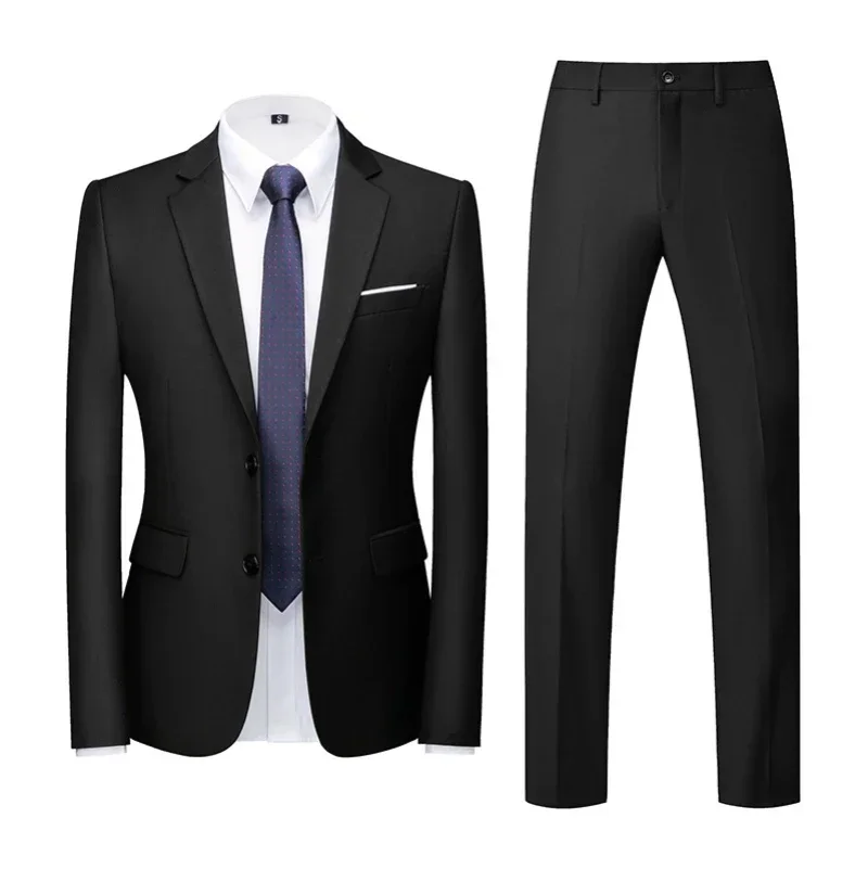Costume 6XL (Blazer + pantalon), mode Business décontracté, coupe cintrée pour homme de mariage, couleur unie, costume formel pour entretien professionnel complet