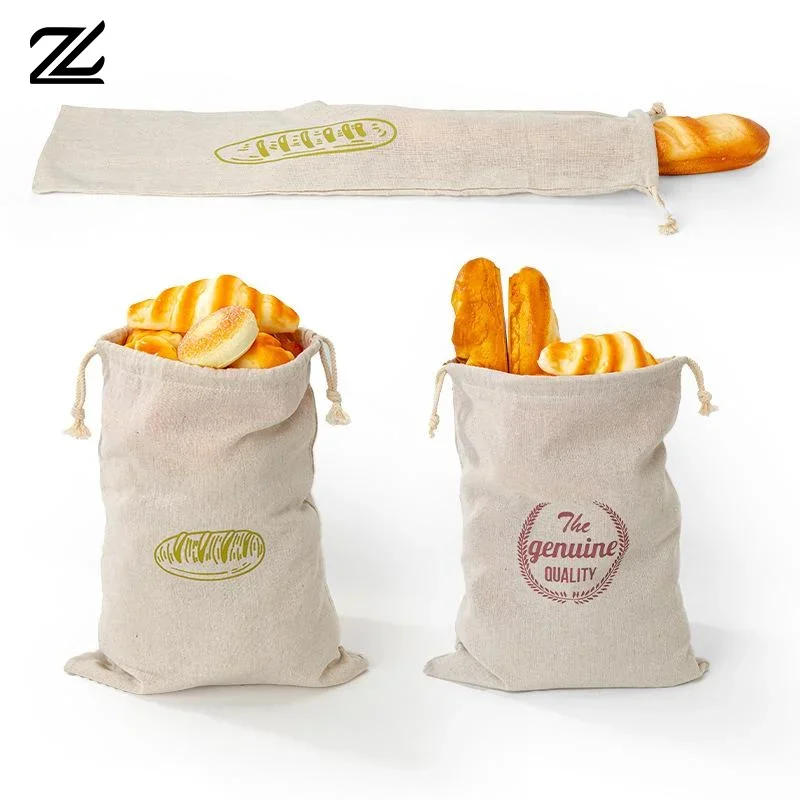 sac à pain en lin réutilisable, baguette en coton, sac de rangement à cordon de serrage, pain fait maison, frais, écologique, maintien pour baguette
