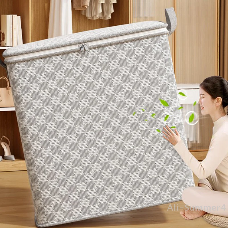 sac de rangement de couette non tissé avec couvercles, fermeture éclair, vêtements pliables, bacs de couette, conteneur de grande capacité, sac anti poussière, organiser