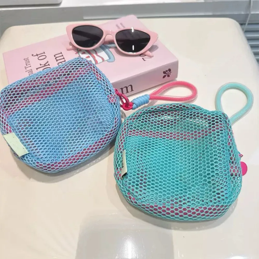 sac à cosmétiques carré en maille, organisateur de maquillage portable avec fermeture éclair, pochette de toilette de voyage polyvalente, trousse de toilette de voyage