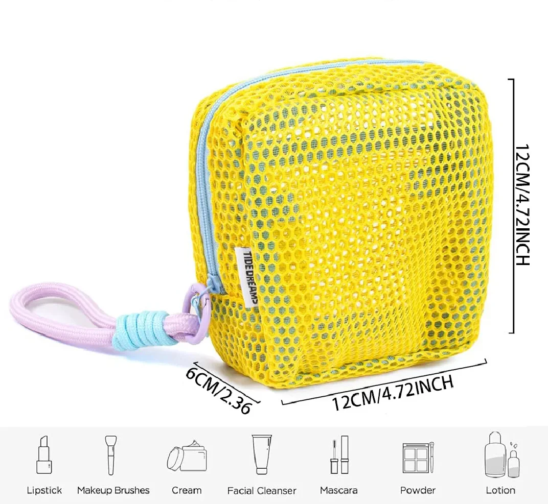 sac cosmétique carré en maille, sac de rangement cosmétique carré portable avec fermeture éclair, sac de rangement polyvalent pour articles divers