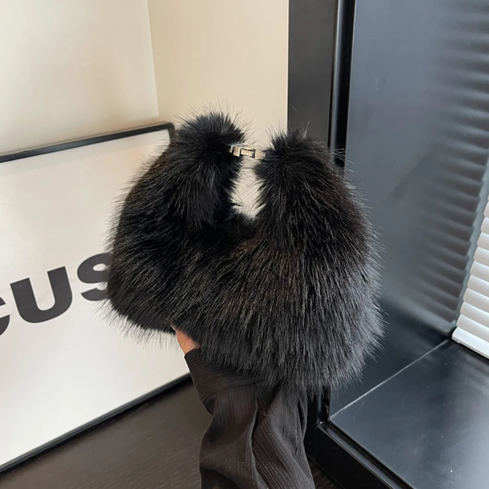 sac à main chic en fausse fourrure pour femme, sacoche à bandoulière en peluche douce, pochette solide pour documents, fourre tout à poignée supérieure, hiver