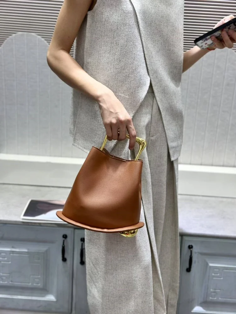 sac fourre-tout seau irrégulier élégant pour femmes, poignée en métal haut de gamme, sacs à bandoulière en cuir pu, pochette de mariage