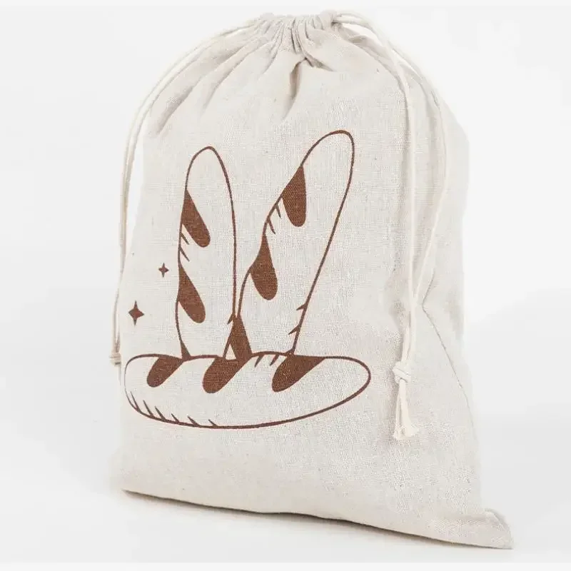 sac à pain en lin réutilisable, baguette en coton, sac de rangement à cordon de serrage, pain fait maison, frais, écologique, maintien pour baguette