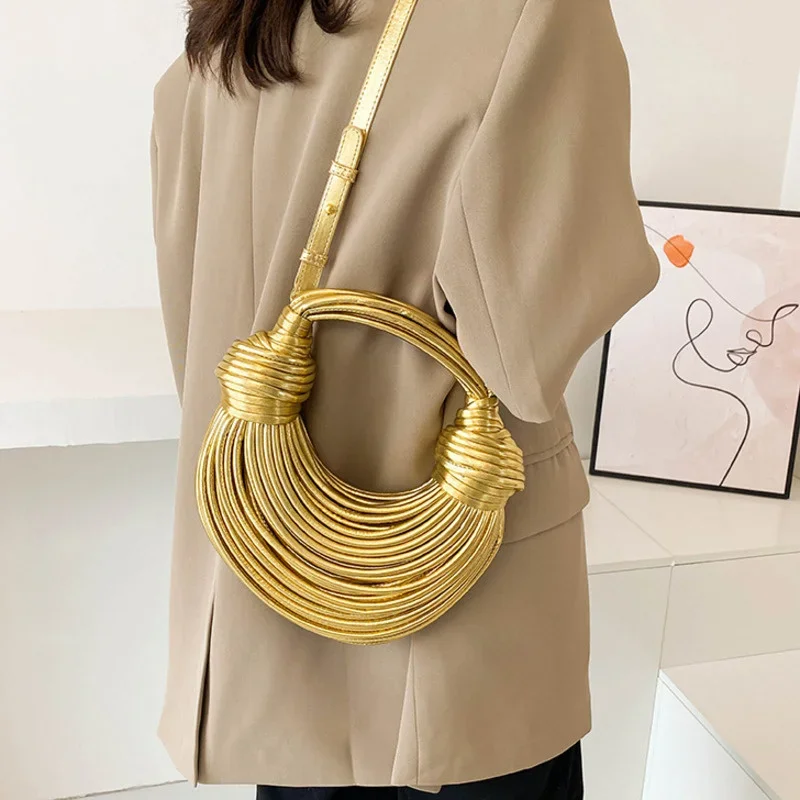 sacs à main pour femmes 2026 nouveau or marque de luxe de créateur sacs à nouilles tissés à la main corde nouée tiré hobo argent pochette de soirée chic