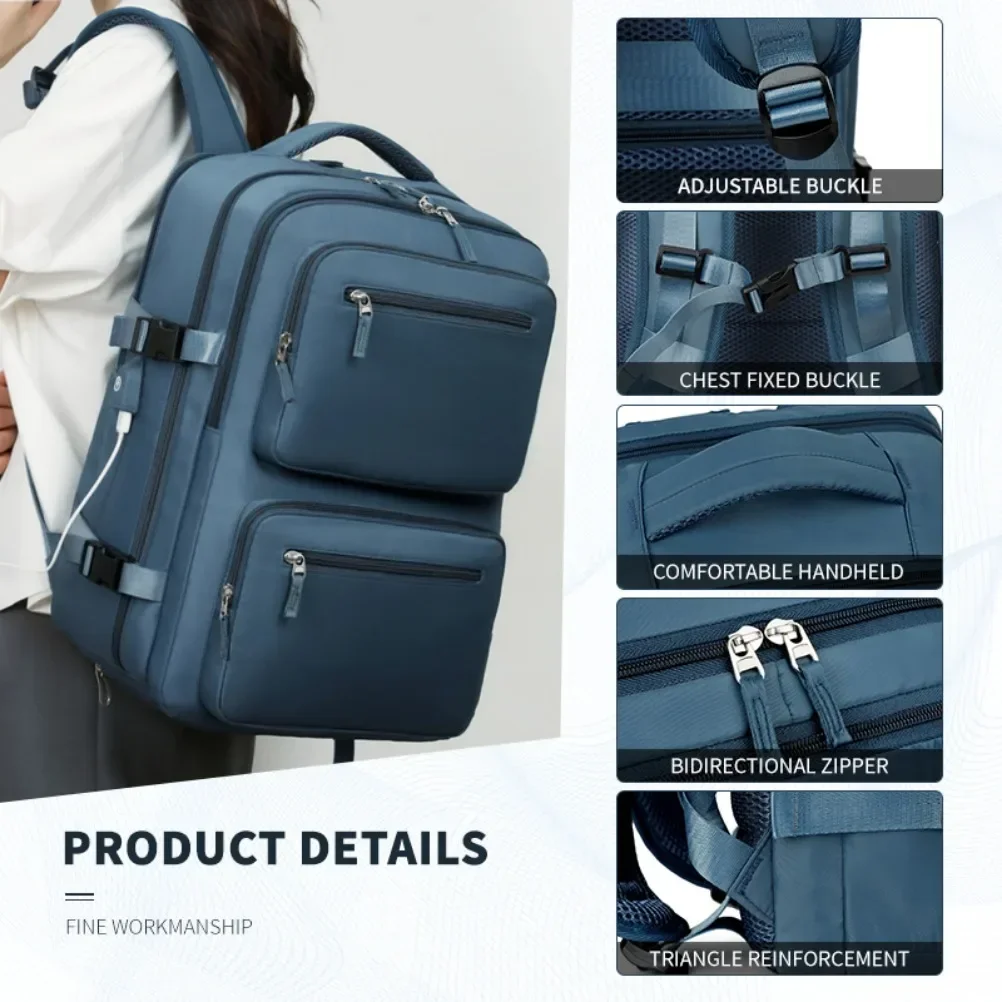 grand sac à dos de voyage élargi pour femmes et hommes, sac de cabine multifonctionnel pour avion, étanche, avec chargement usb