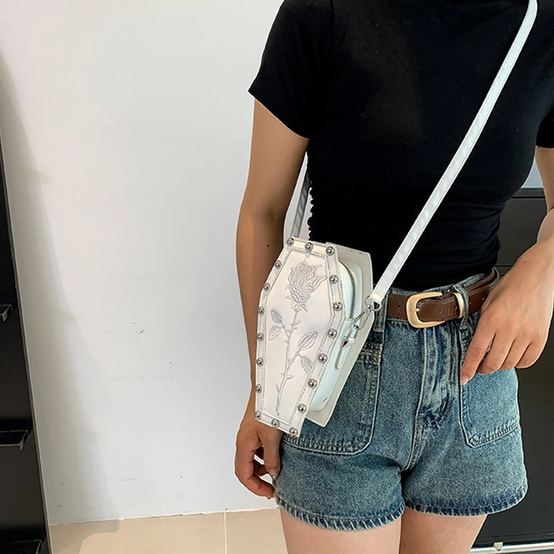 sac à main cartable cercueil pour femme, dessin animé gothique, sac à bandoulière, sac à main halloween, polyvalent, rose initié, poudres