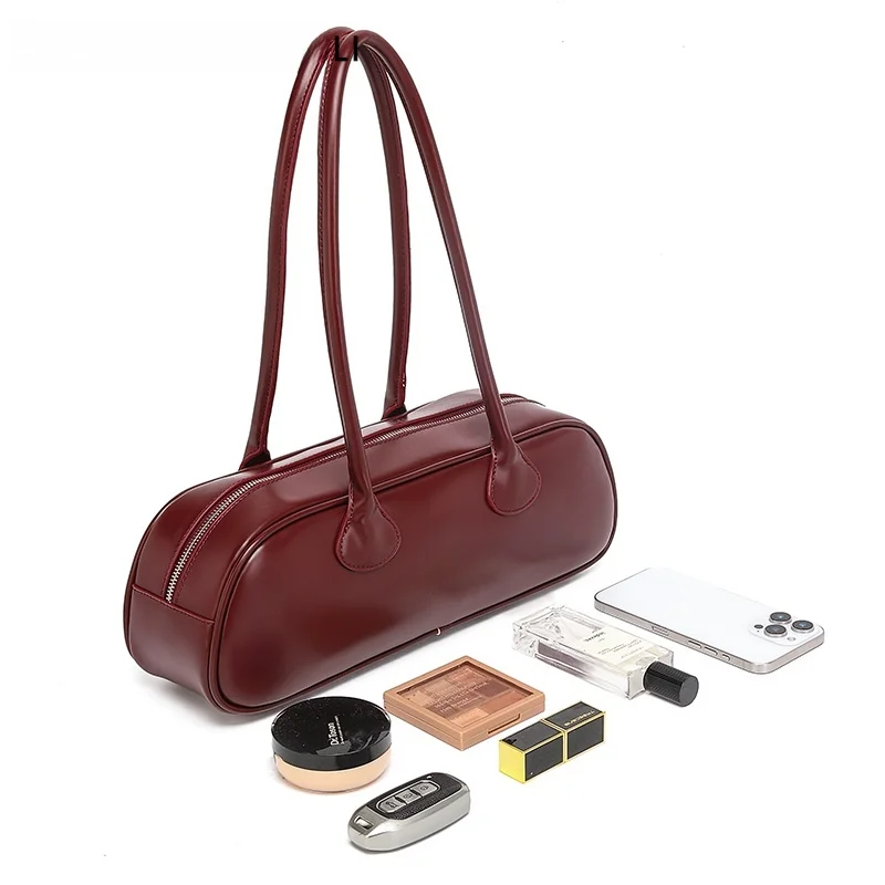 Sac à main Boston de Bowling à bandoulière de créateur de pain français rouge pour femmes, cuir PU, sac à bandoulière élégant de Style européen de banlieue