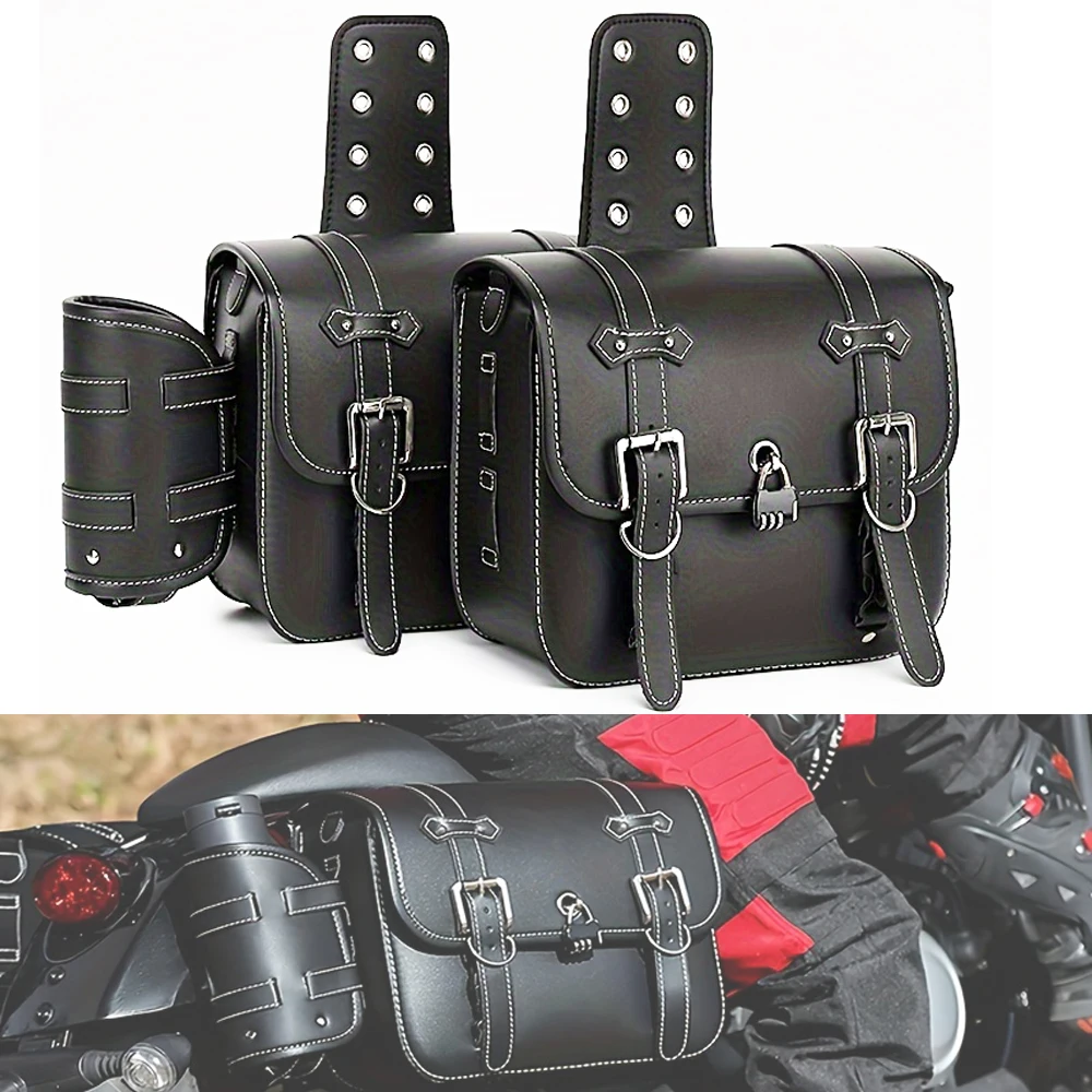 sac de selle universel noir pour moto, sacs latéraux de grande capacité, outil de rangement pour harley sportster xl 883 honda yamaha suzuki
