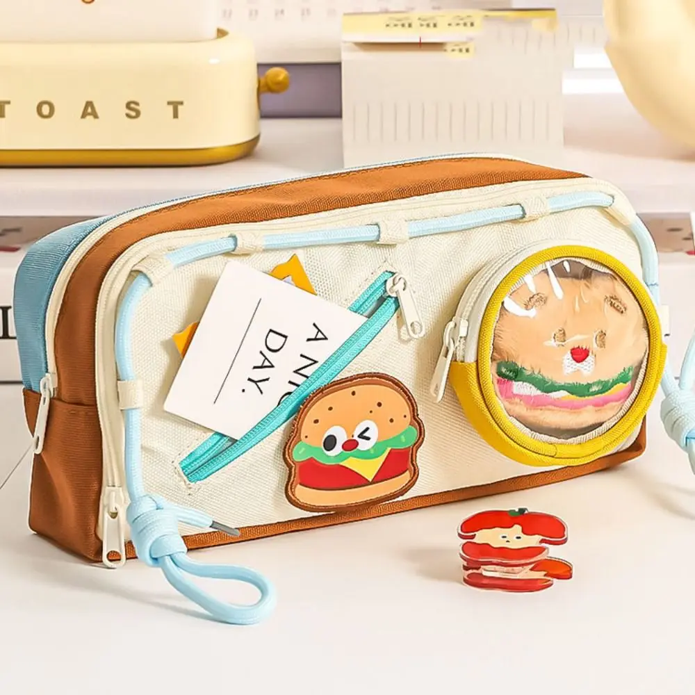 trousse à crayons à hamburger de grande capacité, esthétique, aliments délicieux, étuis scolaires, pochette multifonctionnelle, sac kawaii, boîte de rangement