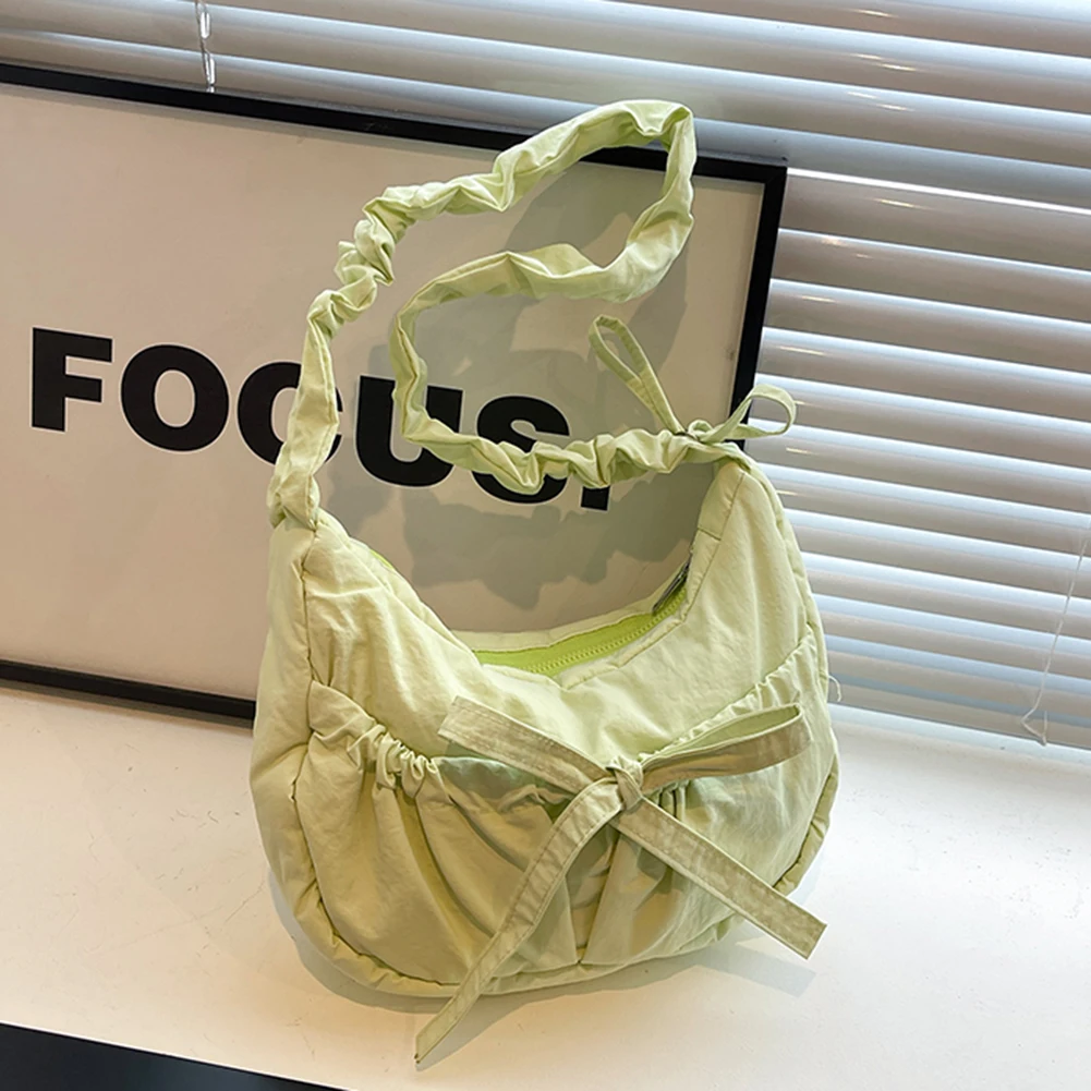 sac à bandoulière avec nœud pour femmes, sacoche de loisirs à proximité froncée, sangle wstring, document solide, mignon, mode initiée, sac à main féminin, 03