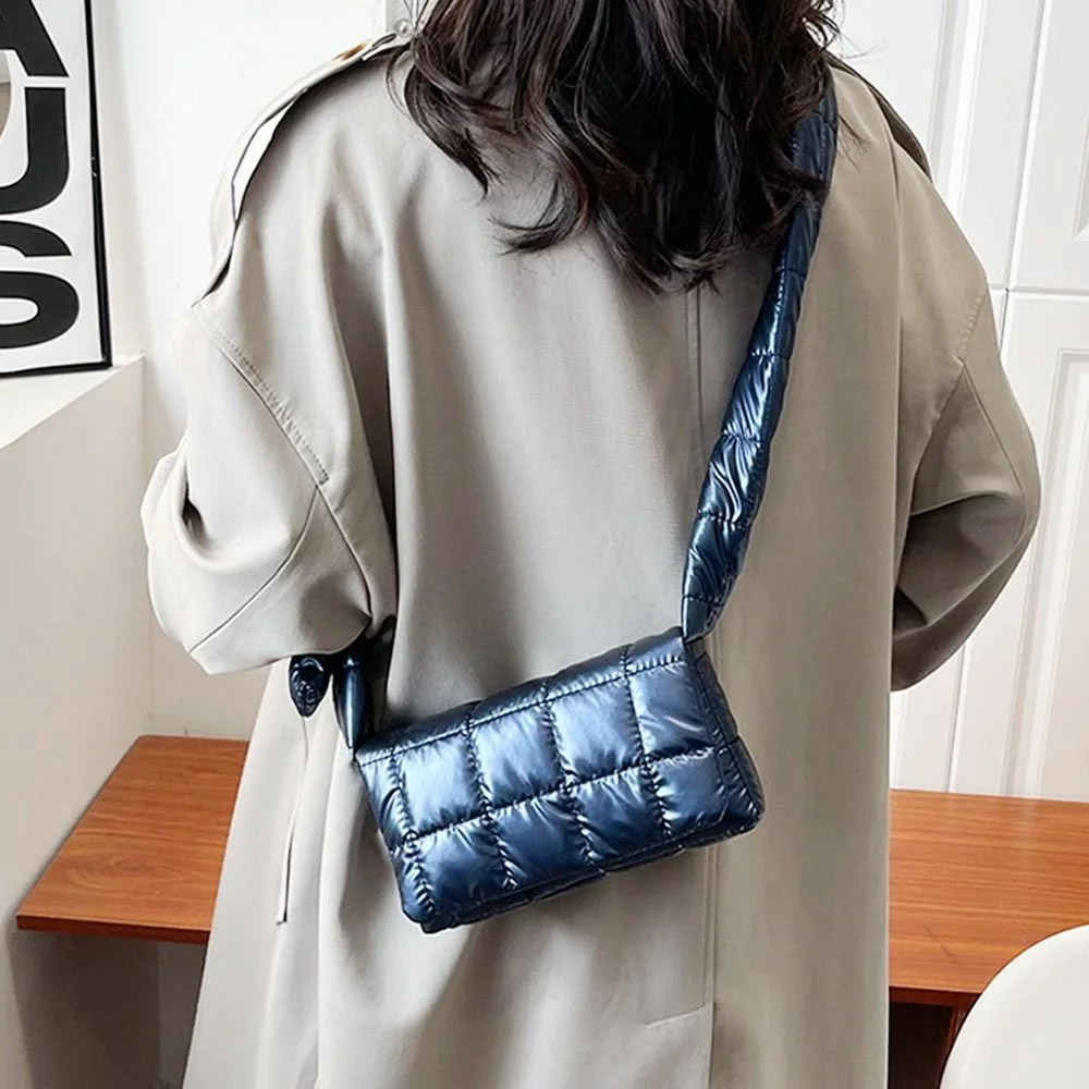 sac fourre tout matelassé pour femmes, fourre tout léger et chaud en coton rembourré à carreaux, sacs à bandoulière sous les bras, sacs à main gonflés, hiver