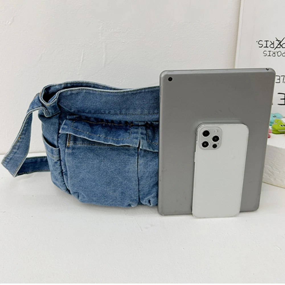sac messager vintage en denim de grande capacité pour femme, sacoche décontractée, sangle réglable, fourre tout multifonction, sac hobo chic, 03
