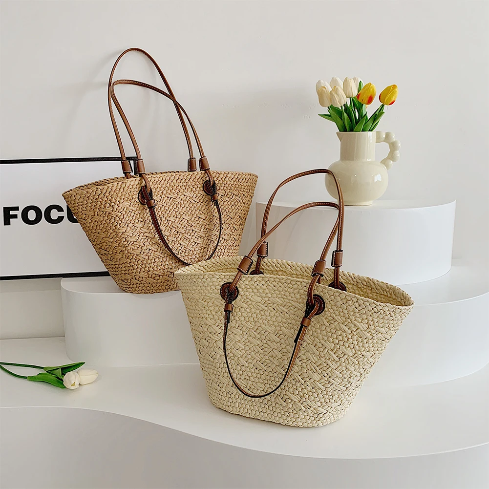 Sac fourre-tout tissé pour femmes, sac à bandoulière de grande capacité, sac à main tissé Simple, pochette fourre-tout, sac Hobo Chic pour voyage en plein air