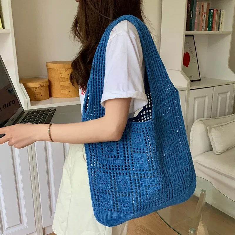 sac à main de grande capacité pour femme, fourre tout de styliste, de plage, décontracté, creux, tissé, pour Été