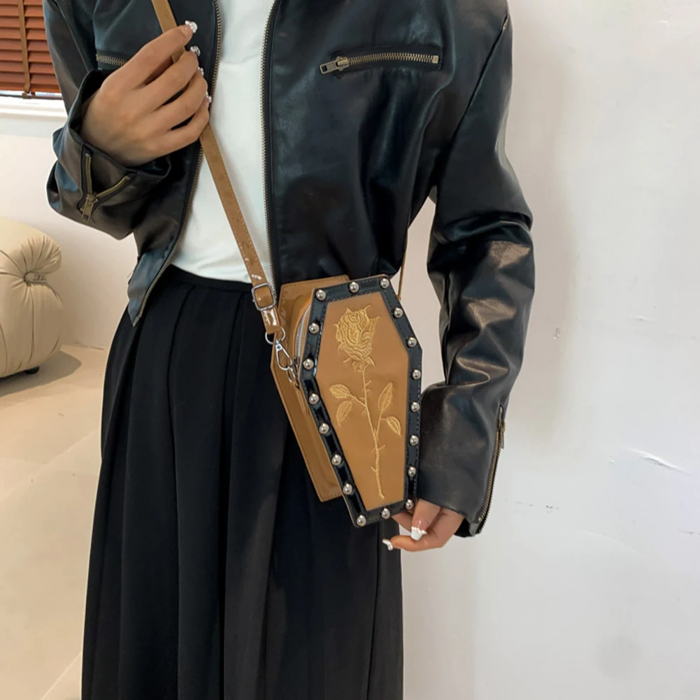 sac à main gothique en forme de cercueil de grande capacité, sangle réglable, toile d'araignée, sac hobo en cuir pu, halloween