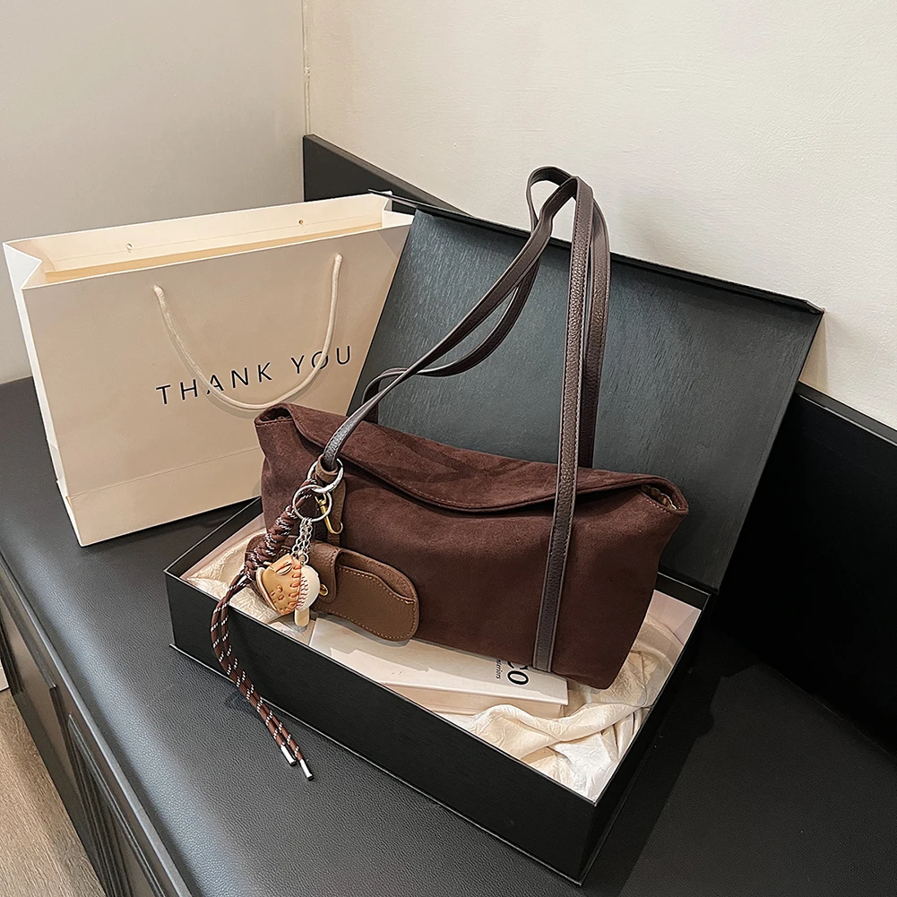 Sac à Main Rétro Hobo en Daim avec Poche Intérieure pour Femme, Sacoche Solide pour le Travail et le Shopping, Nouvelle Collection