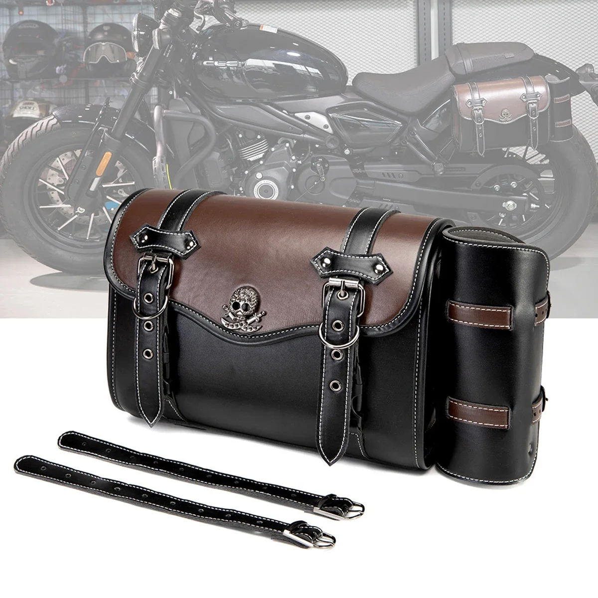Sac de selle de moto en PU, 1 pièce, sac à outils pour bagages latéraux modifiés, grande capacité, Punk Knight, accessoires de moto, sac suspendu à rabat