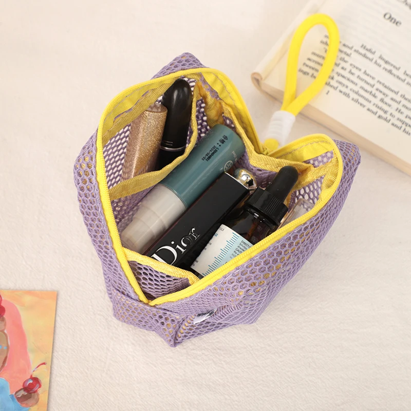 sac cosmétique carré en maille, sac de rangement cosmétique carré portable avec fermeture éclair, sac de rangement polyvalent pour articles divers