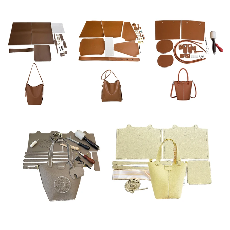Sac seau en PU de grande capacité avec bandoulière, Kit de sac fait à la main, matériel de fond, cadeau de couture fait maison
