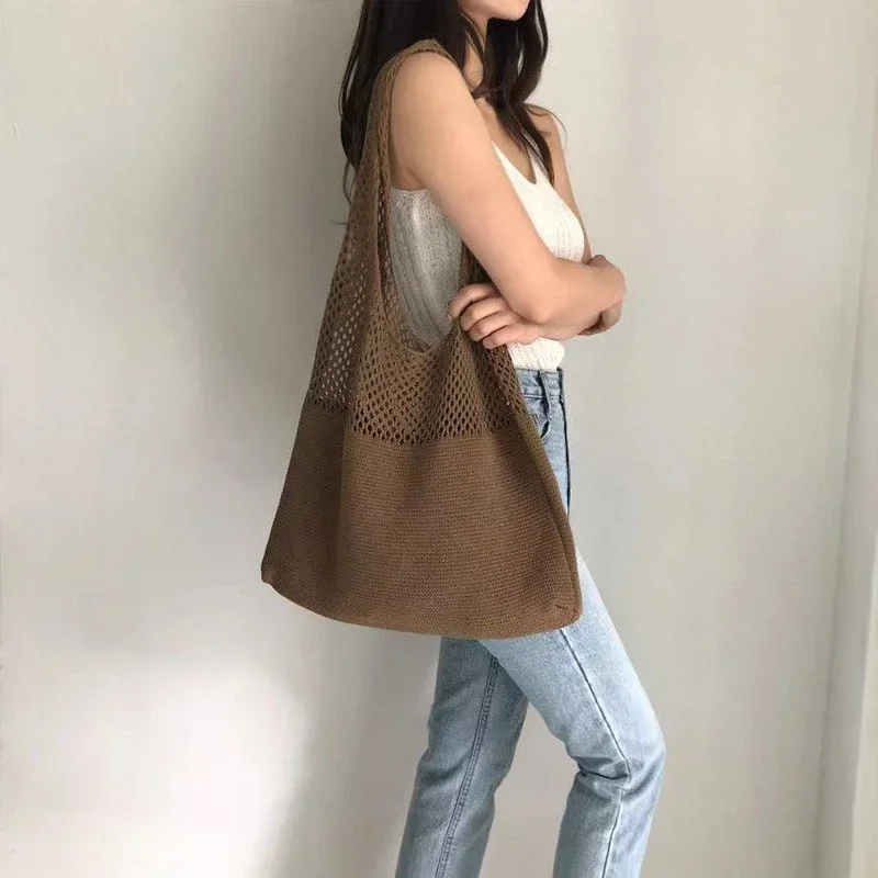 sac à main de grande capacité pour femme, fourre tout de styliste, de plage, décontracté, creux, tissé, pour Été