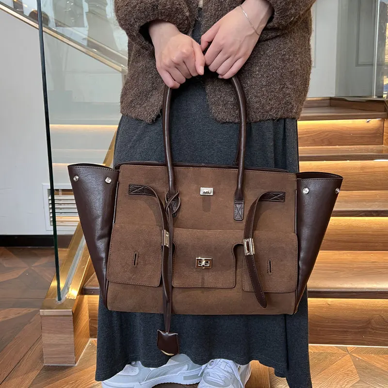 sac fourre tout en cuir mat pour femmes, marque b, même style, automne/hiver, sac de banlieue haut de gamme, grande capacité, fourre tout à bandoulière simple