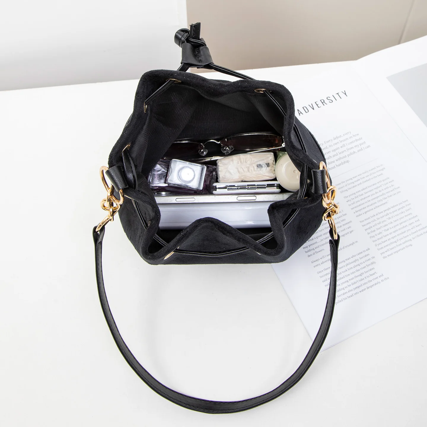sac seau polyvalent et tendance en 2 pièces de couleur unie, sac à main à bandoulière élégant pour femmes