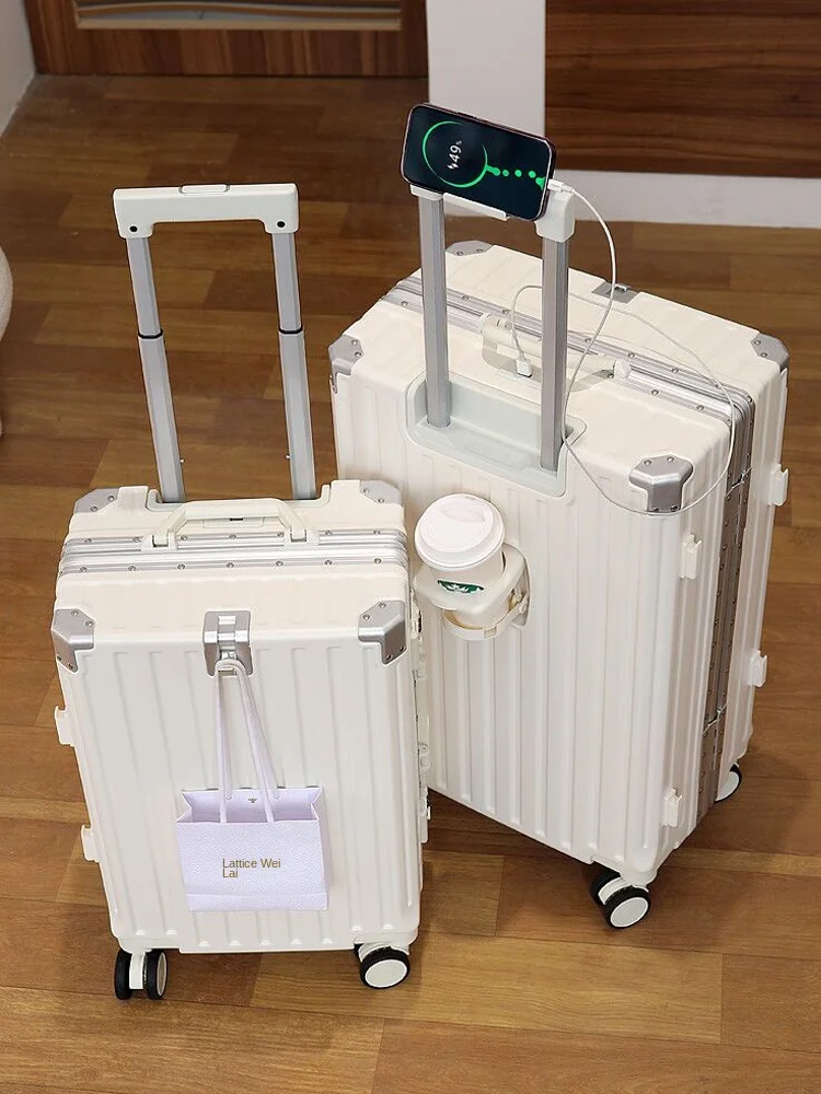 nouvelle valise 30 pouces cadre en aluminium usb charge porte-bagages embarquement 20 pouces valises de cabine sur roues avec porte-gobelet