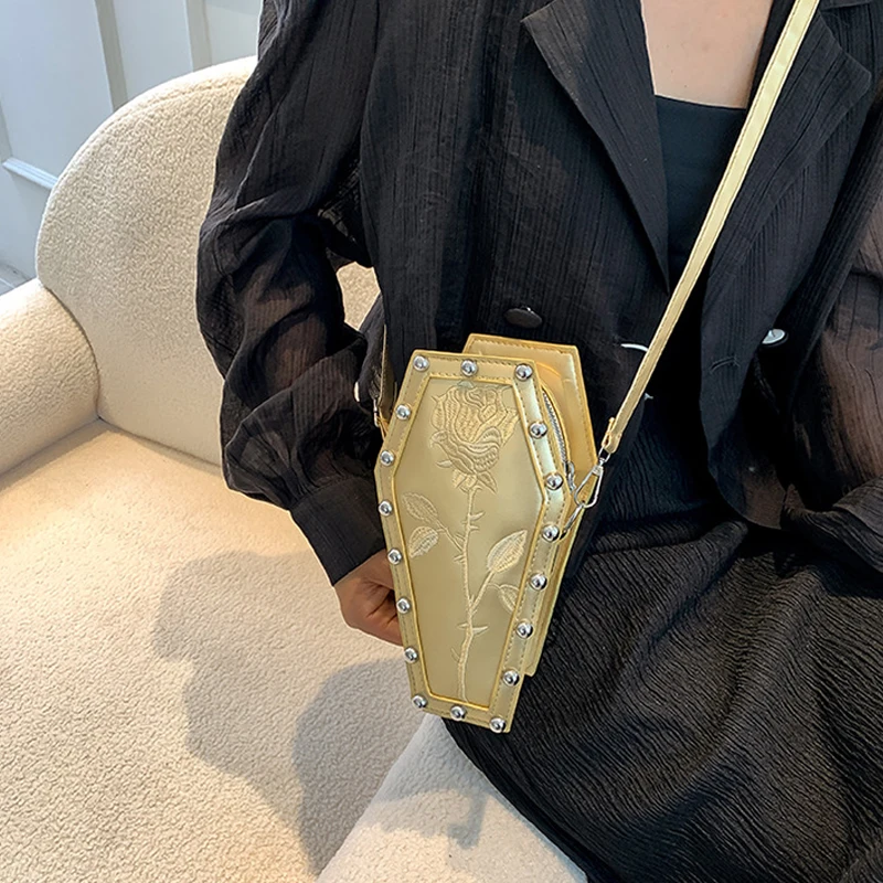 sac à main cartable cercueil pour femme, dessin animé gothique, sac à bandoulière, sac à main halloween, polyvalent, rose initié, poudres